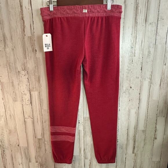 NWT Billabong Fleece Lined Jogger Pants Small Burgundy Drawstring Coastal Preppy - Picture 2 of 9
